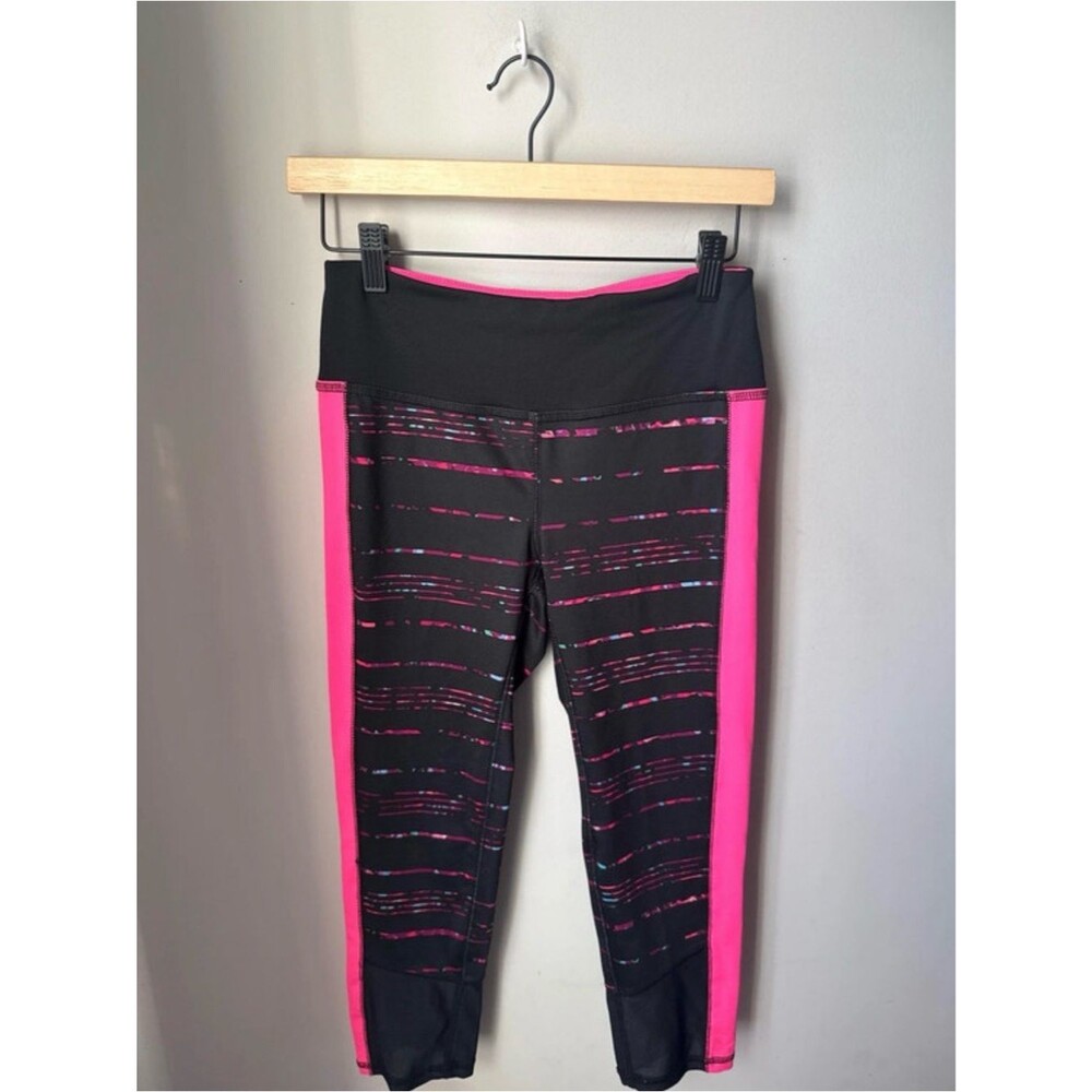 RBX Black Pink Stripe Capri Leggings Athletic Workout Yoga Activewear